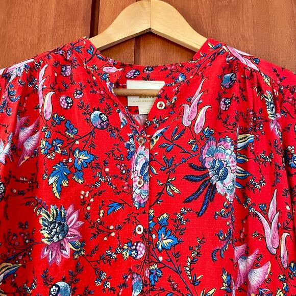 Anthropologie Maeve Blouse Floral Print Short Sleeve Size Small - Picture 2 of 9